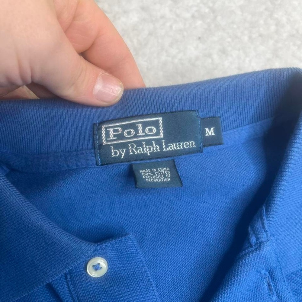 Vintage Polo Ralph Lauren men's blue long sleeve collared rugby shirt 90s M - Picture 3 of 6